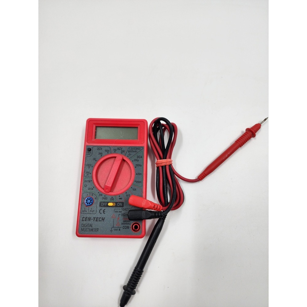 Cen-Tech Digital Multimeter Red Handheld Volt Ohm Amp Tester CAT II 1000V